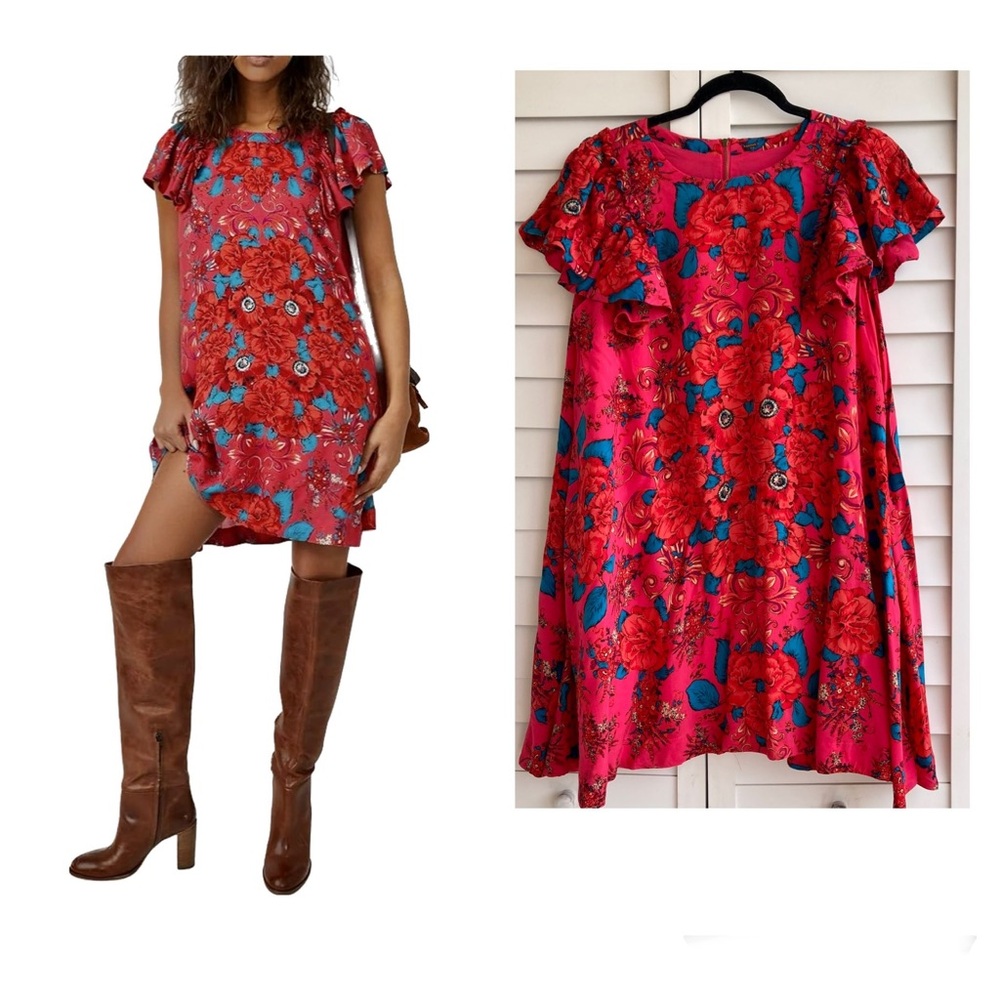 FREE PEOPLE Yara Printed Mini/Dress/ Bohemian/Floral/ Valentine's Day/ Size: S-M